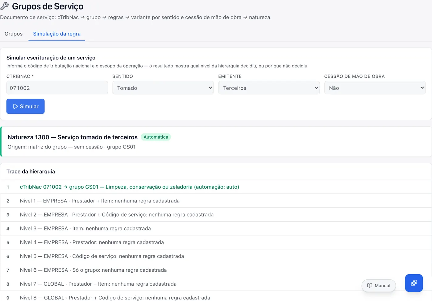 Simulador de classificação de serviço